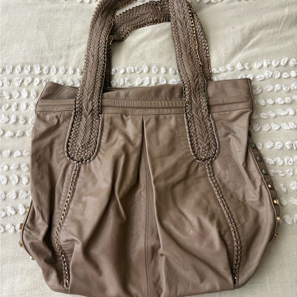 ASOS Large Leather Taupe Studded Tote